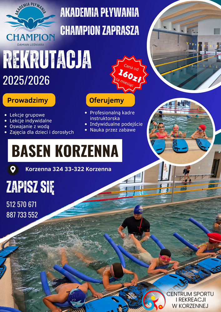Pierwsze zajęcia w Szkole Pływania CHAMPION w Korzennej