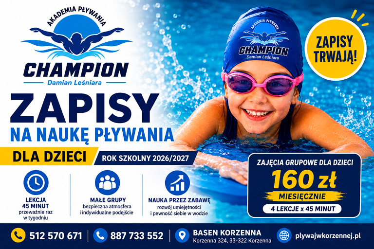 Szkoła Pływania Korzenna – zapisy na naukę pływania dla dzieci i dorosłych na rok 2026/2027